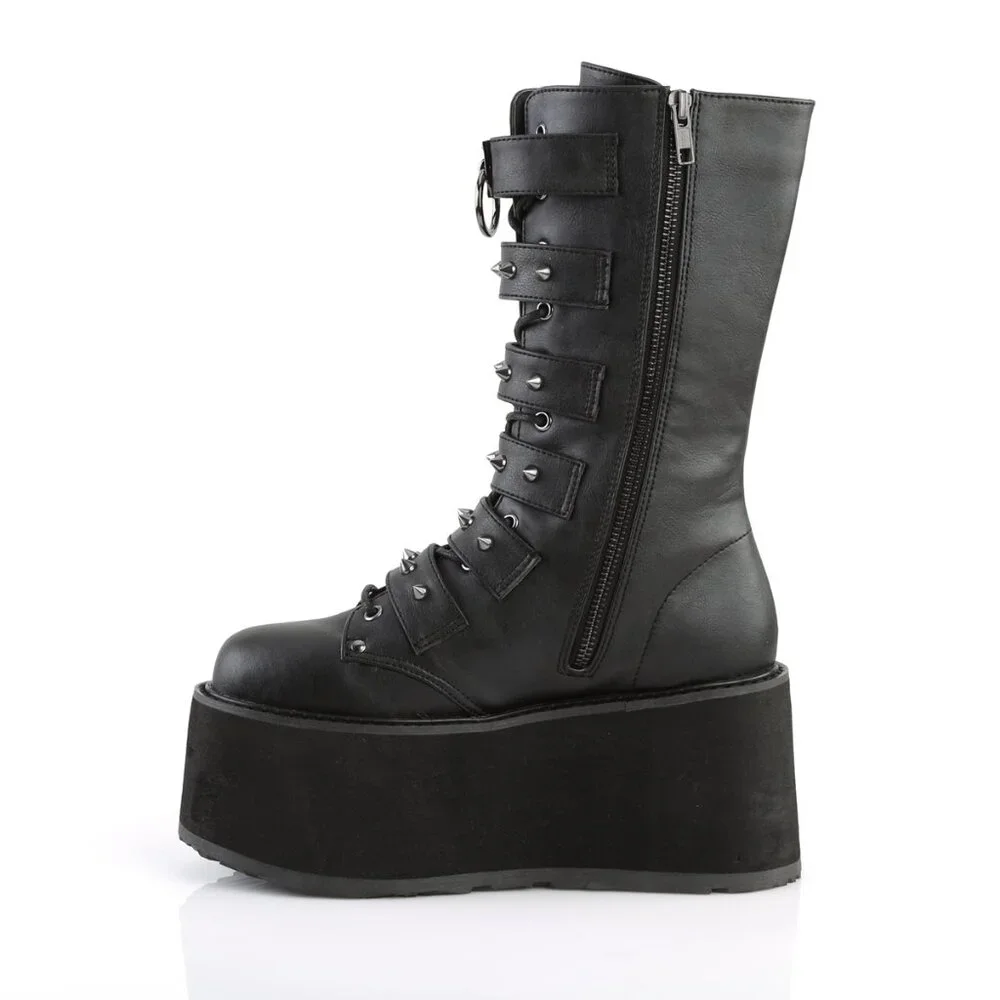 Demonia Black Platform Buckle Combat Boots